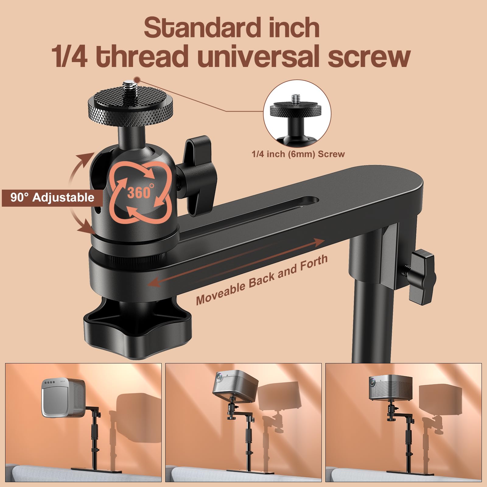 Soporte de proyector para sofá de cama enchufable, base de montaje ajustable en altura, rotación de 360°, dos métodos de instalación, soporte universal para mesita de noche compatible con la 4