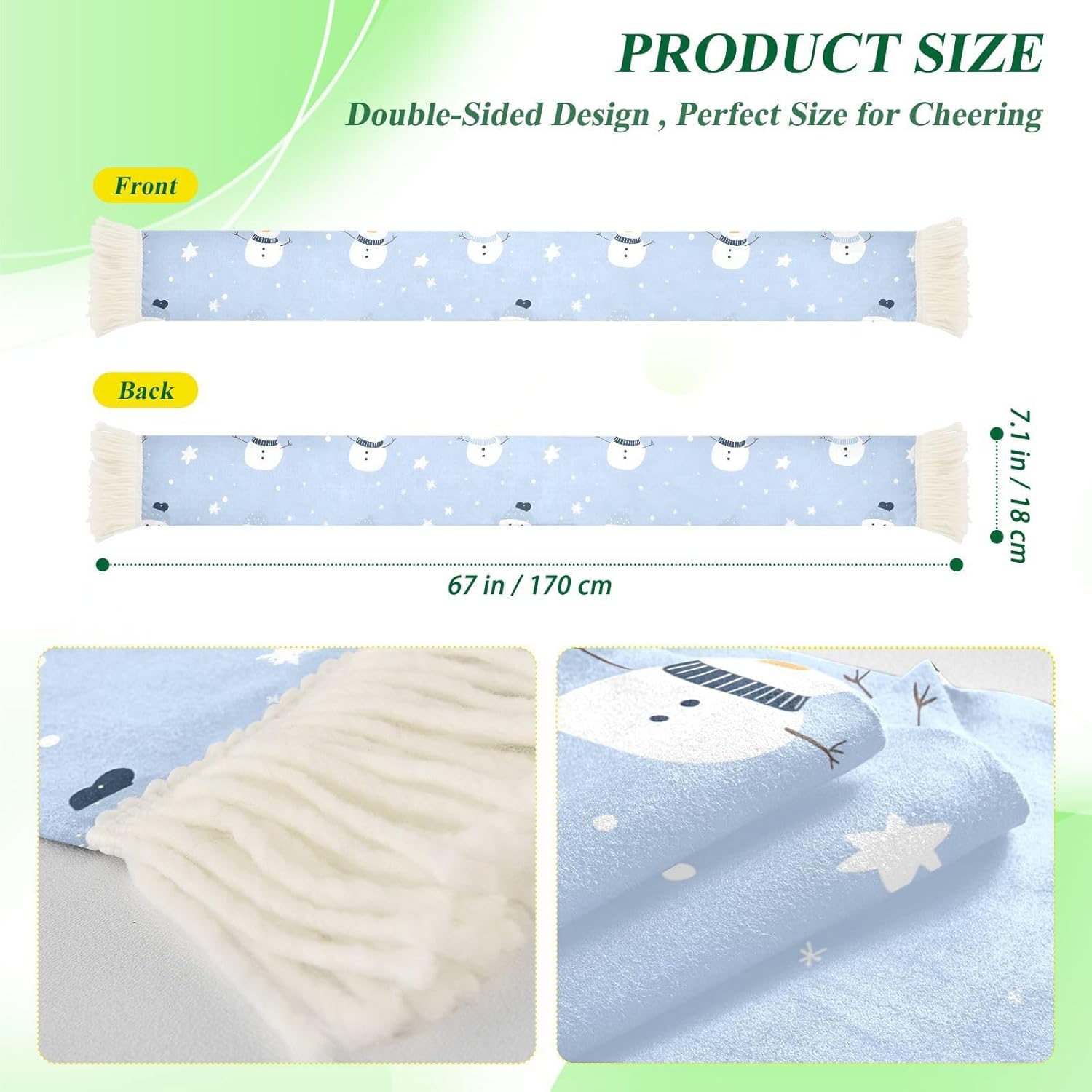 CHIFIGNO Snowmen Stars Light Blue Sports Fan Scarf, Soft Polyester Soccer Scarf, Quick Dry Cheer Wrap for Stadium Events