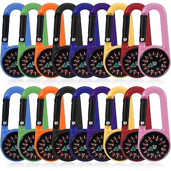 Pack of 18 Compass with Carabiner Hook Compass Keychain for Outdoor Use