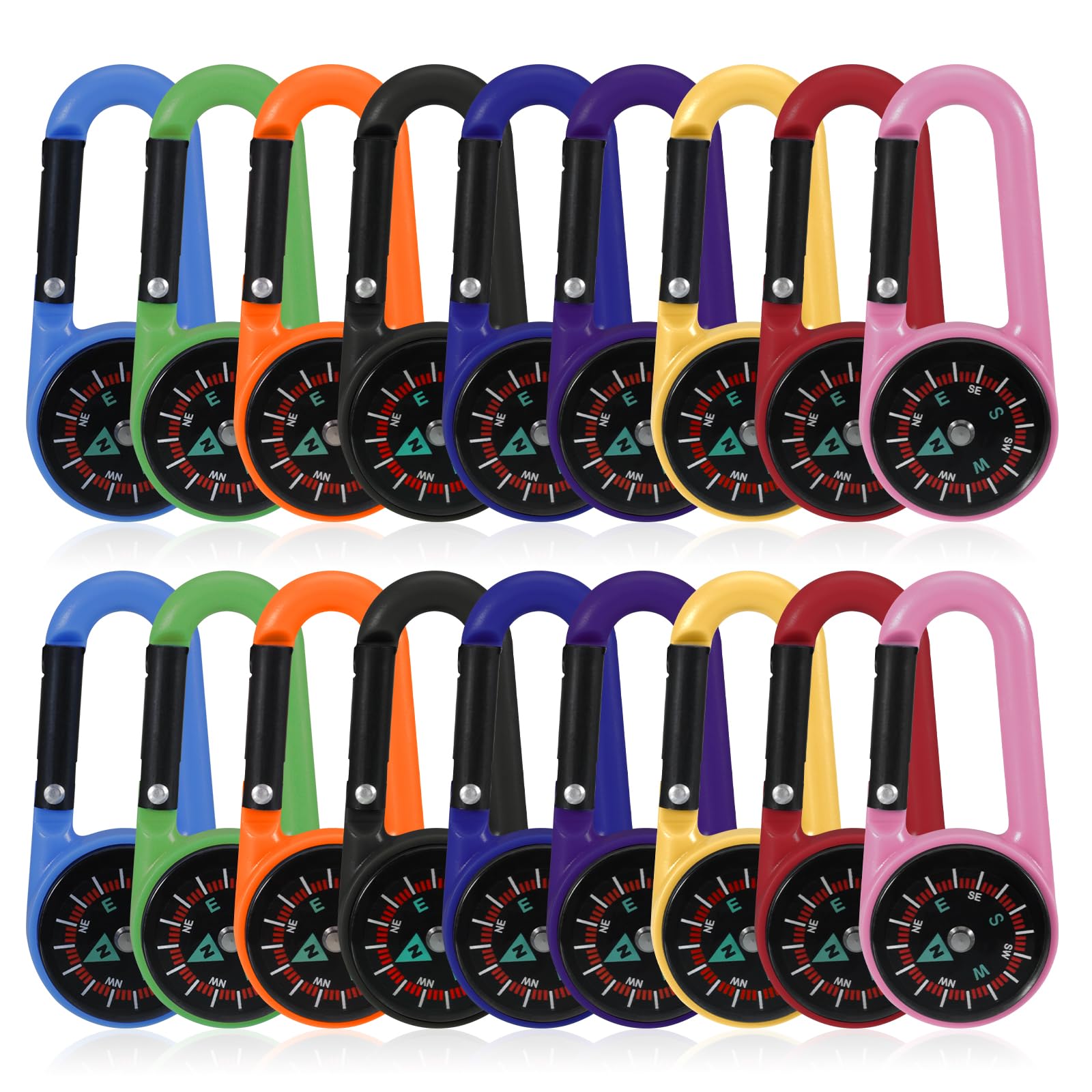 10 Portachiavi Bussola Colorati Con Moschettone – Mini Bussola Portatile Per Campeggio Ed Escursioni