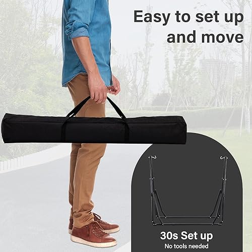 Miniatura 7 de GDY Silla hamaca con soporte, capacidad de 550 libras, fácil de instalar, con bolsa de transporte, portátil para viajesmochilerosplayapatio trasero,