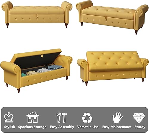 Miniatura 87 de Aoowow Banco de almacenamiento de 63 pulgadas para dormitorio, extremo de la cama, sofá otomano enrollado de tela de terciopelo armado, banco largo
