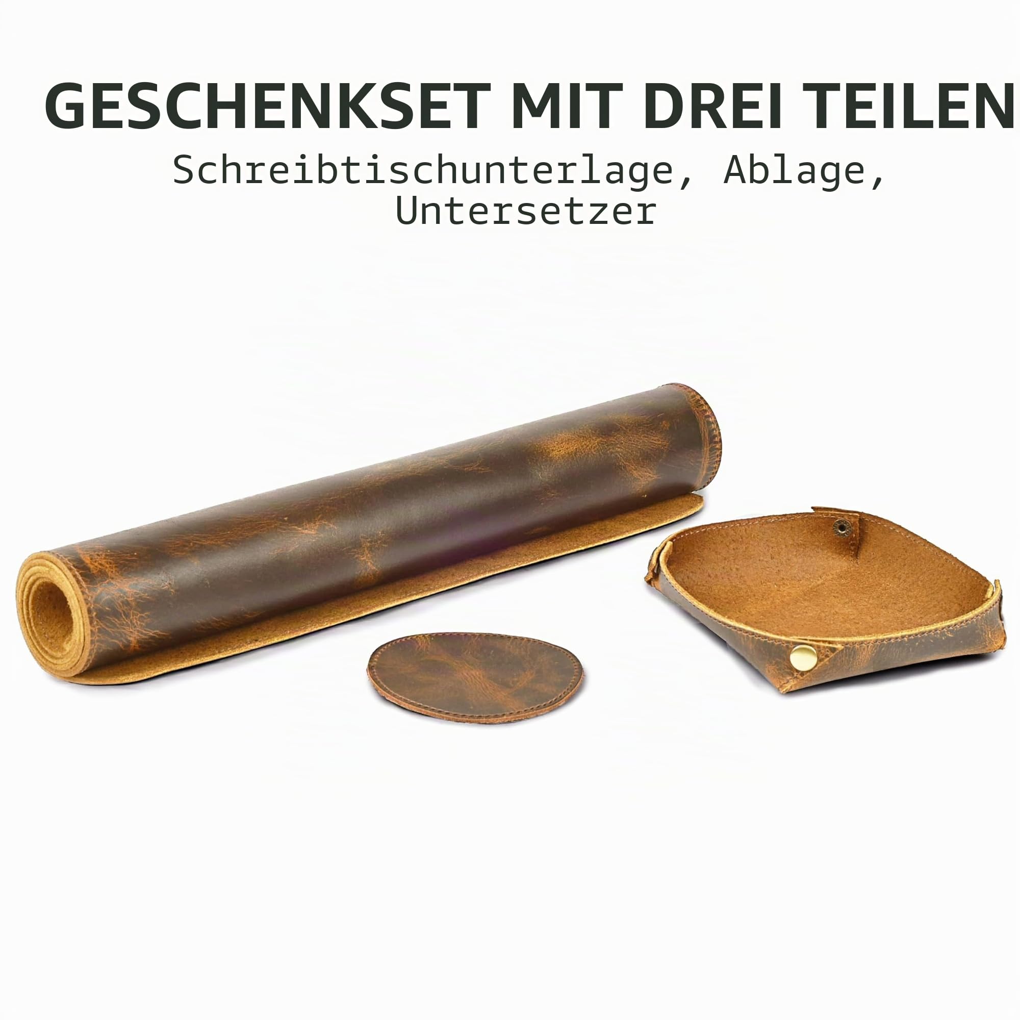 LEATHER VILLAGE Schreibtischunterlage aus echtem Leder für Schreibtisch und Laptop, mit Ledertablett und Tee-Untersetzer, 3 mm dick, Schreibtischabdeckung aus echtem Leder, Braun, 81,3 x 40,6 cm | 81,3 x 40,6 cm, große Vollnarben-Schutzfolie für Tastatur,