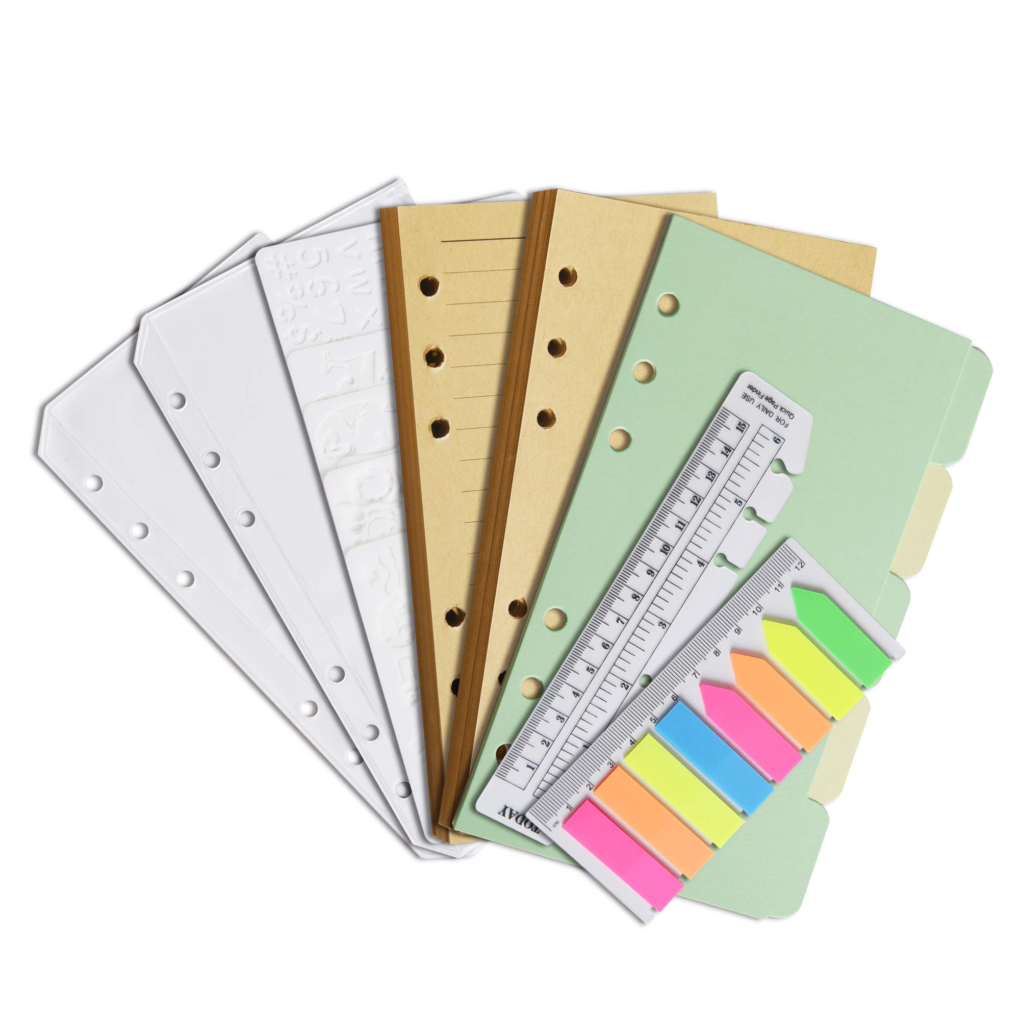 Wonderpool 320 Pages Refills Kraft Paper Inserts Set for 6 Ring Binder Journal Notebook Dividers,320 Pages Lined/Unlined Paper Diaries, with Pouch, Stencils, Bookmark (A6)