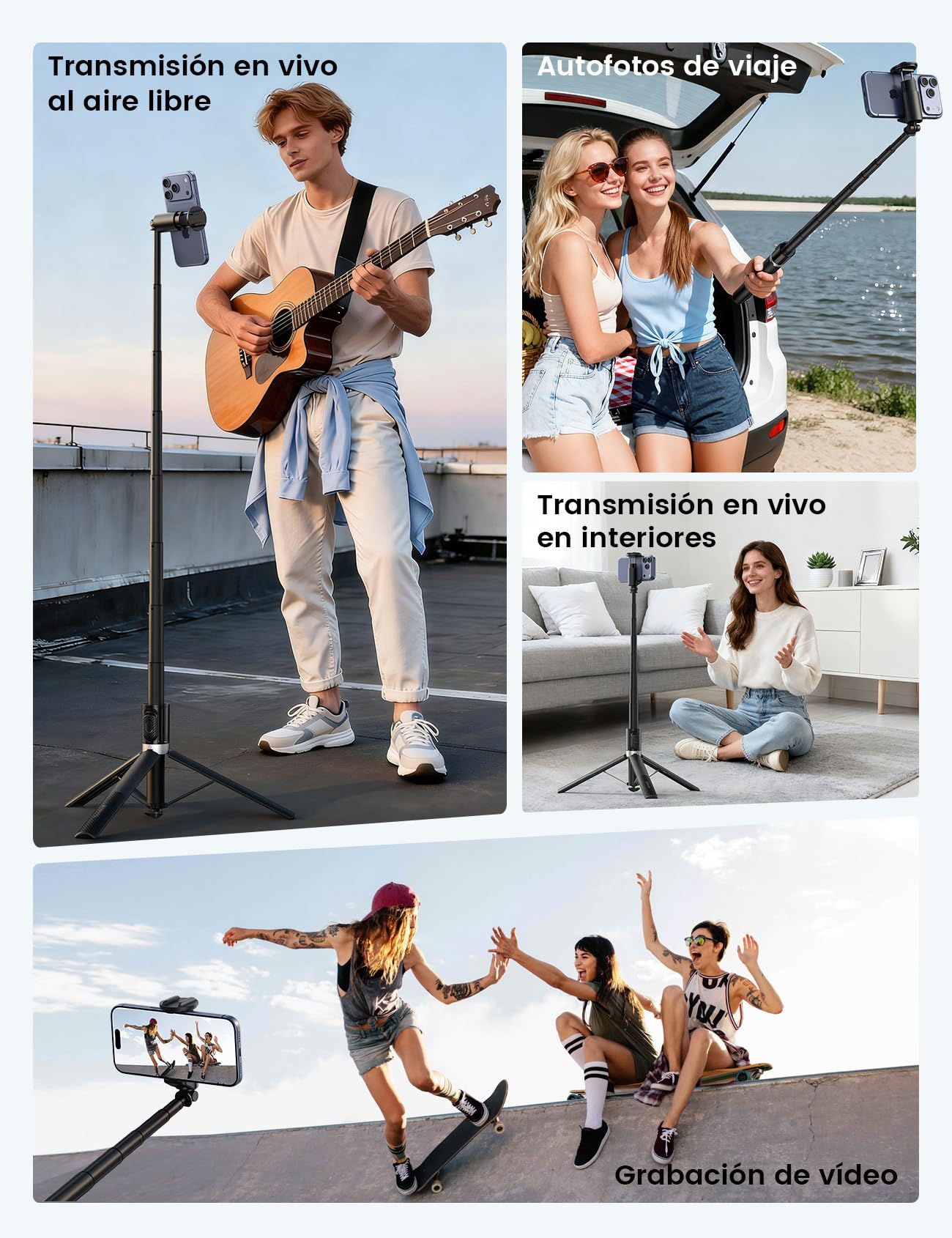 Lamicall Tripode para Móvil, Palo Selfie - [Apertura Automática] 165cm Tripode Móvil Portátil Extensible con Control Remoto Inalámbrico & Zapata Fría, en Aluminio, 360°Rotación, para iPhone/Samsung