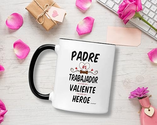 Miniatura 3 de Casitika Regalos para papa. Día del Padre Regalos. Taza Padre Trabajador Valiente Heroe de 11 onzas. Tazas para el día del padre.
