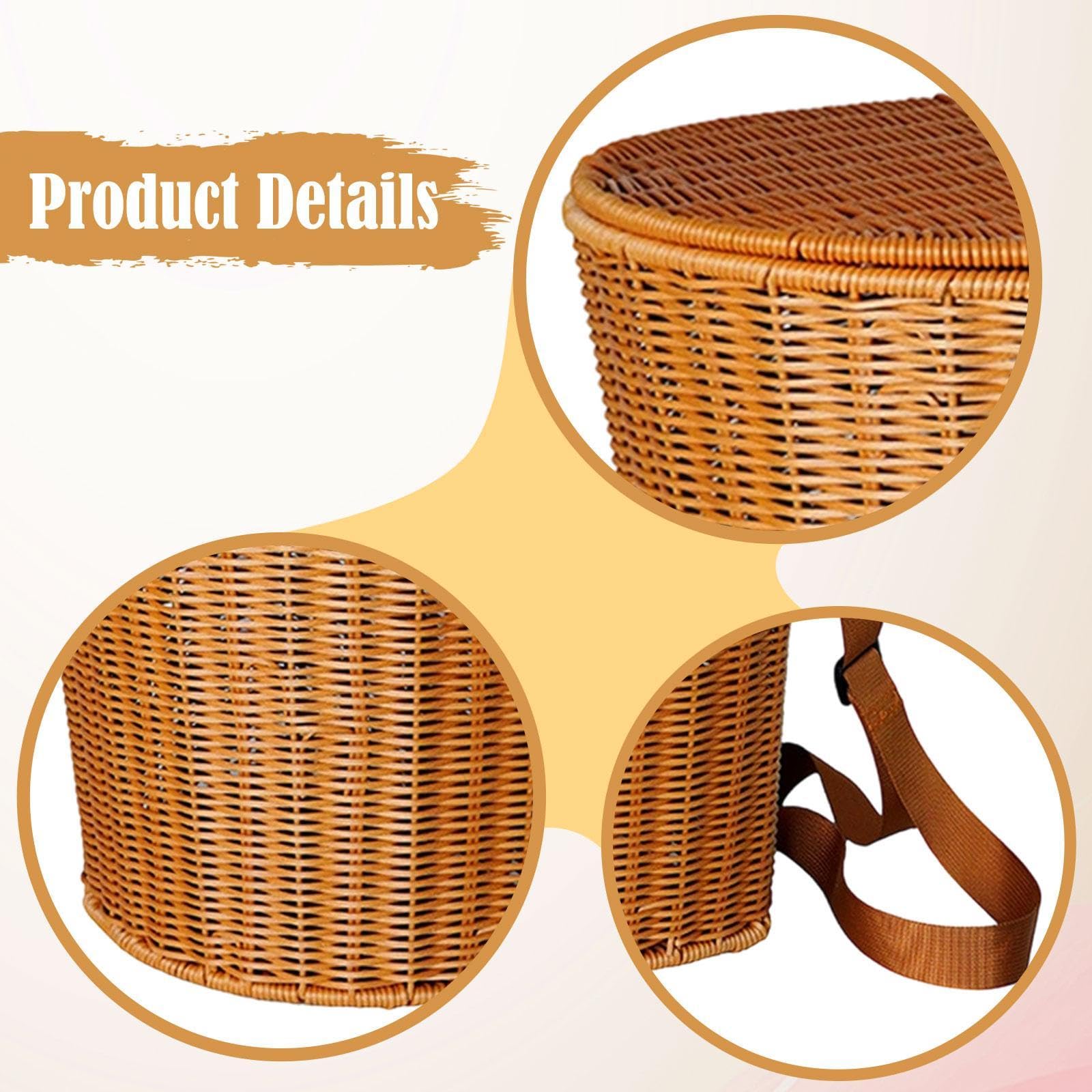 Cesta para Recoger Hojas de Té, Cesta de Flores, Mochila de Compras Tejida a Mano, Cesta de Picnic, Material PP Portátil, Adecuada para Acampar, con Tapa