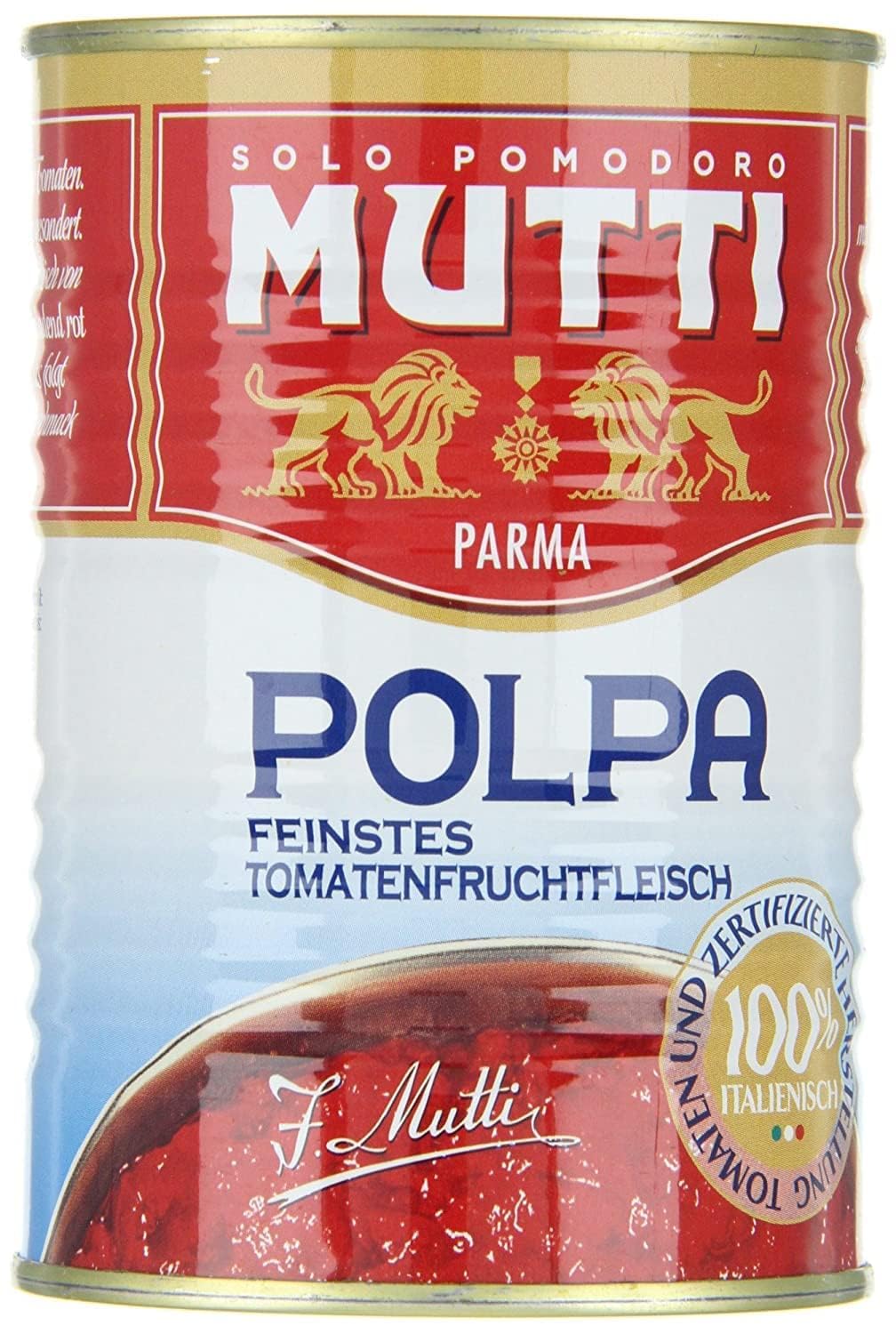 Mutti Polpa 400g Feinstes Tomatenfruchtfleisch in Stücken 100% italienische Tomaten aus Parma 48er Pack