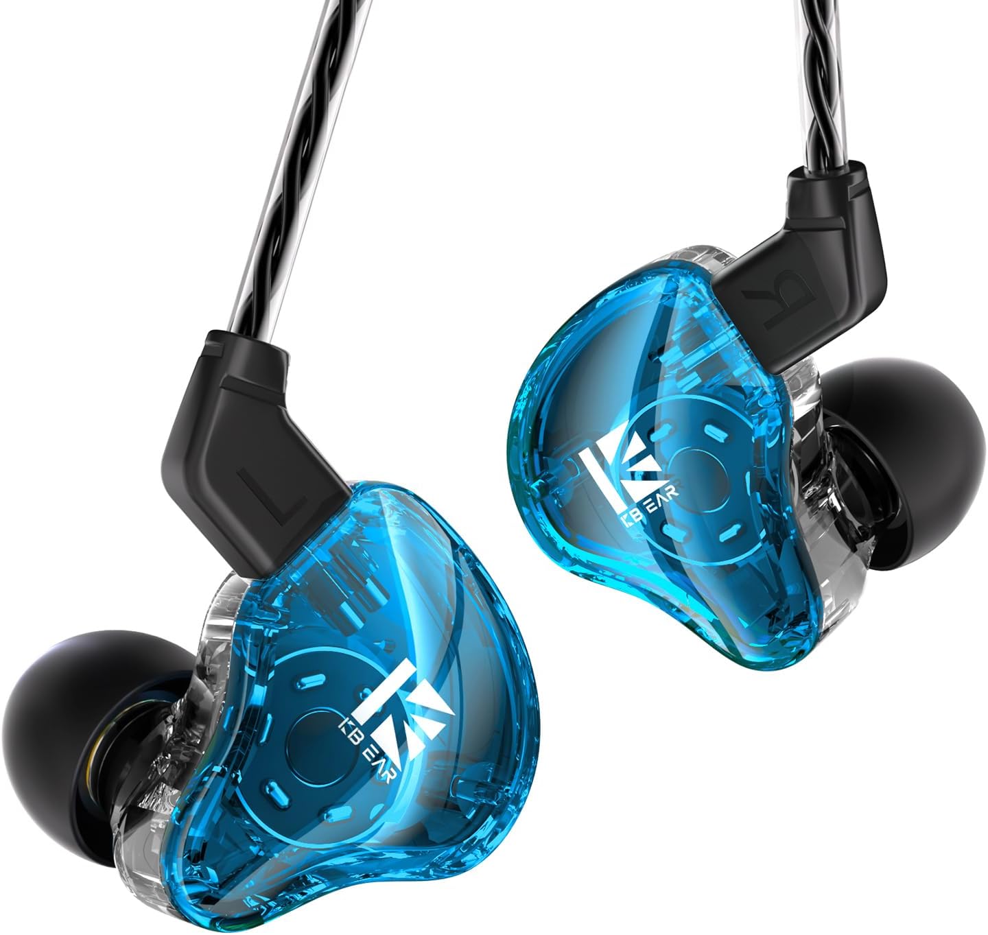 KBEAR KS1 Wired Earbuds in Ear Monitor Super Bass Wired Earphone, Crystal Clear Sound IEM Headphones, High-Resolution Noise Canceling Ear Monitors Headphone for Musician Singer (Blue, without Mic)