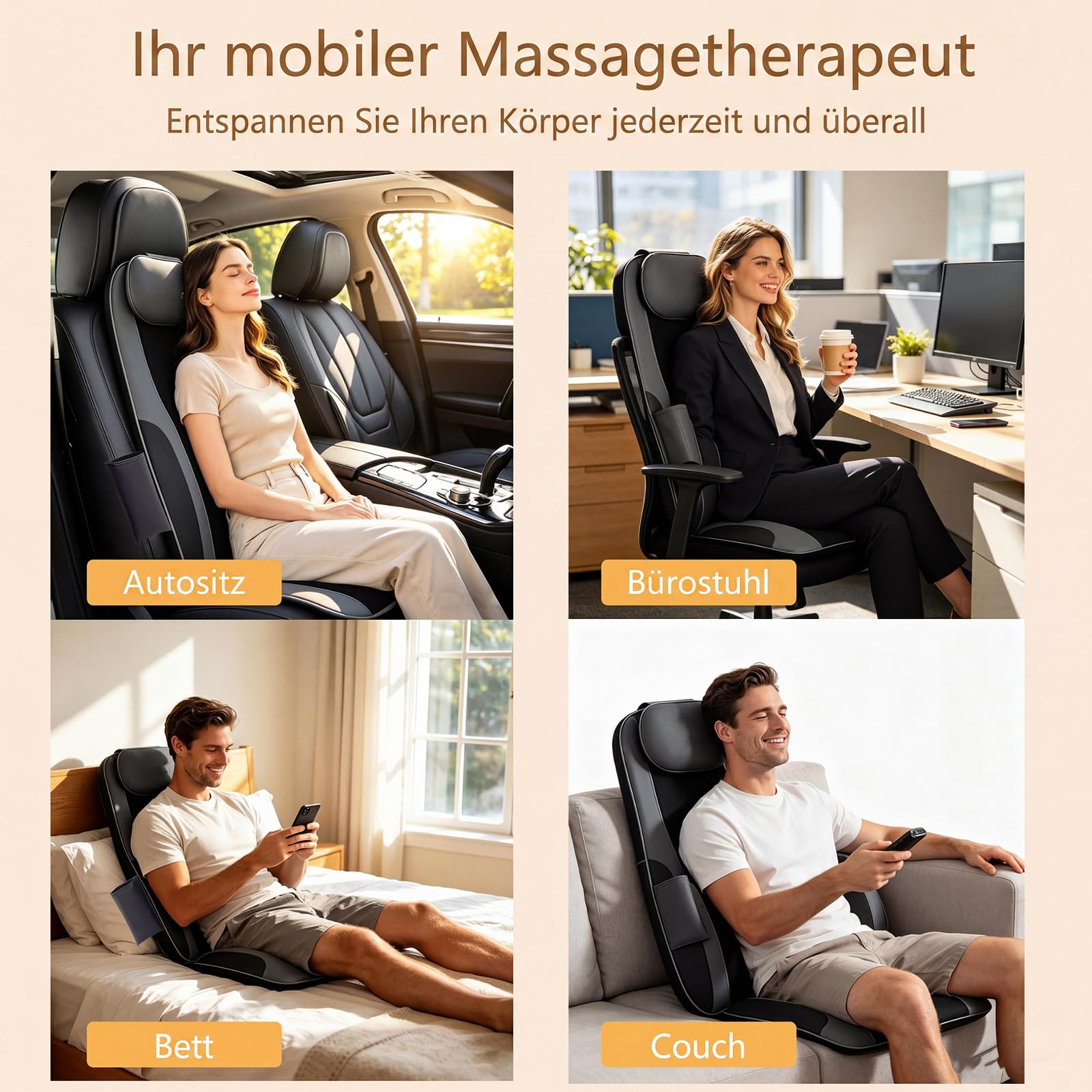 GYMAX Massagesitzauflage, Massageauflage mit Wärme für Nacken & Rücken, Shiatsu-Massage mit 4 Knetknoten & 2 Vibrationsmotoren, Autositz Massage, Stuhlmassagegerät für Büro & Haus