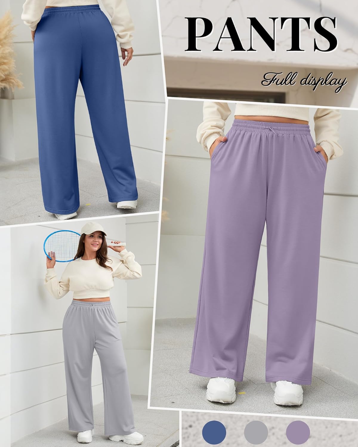 4 Pack Women Plus Size Sweatpants Wide Leg Baggy High Waist Yoga Pants Loose Lounge Palazzo Pants with Pocket - Image 2