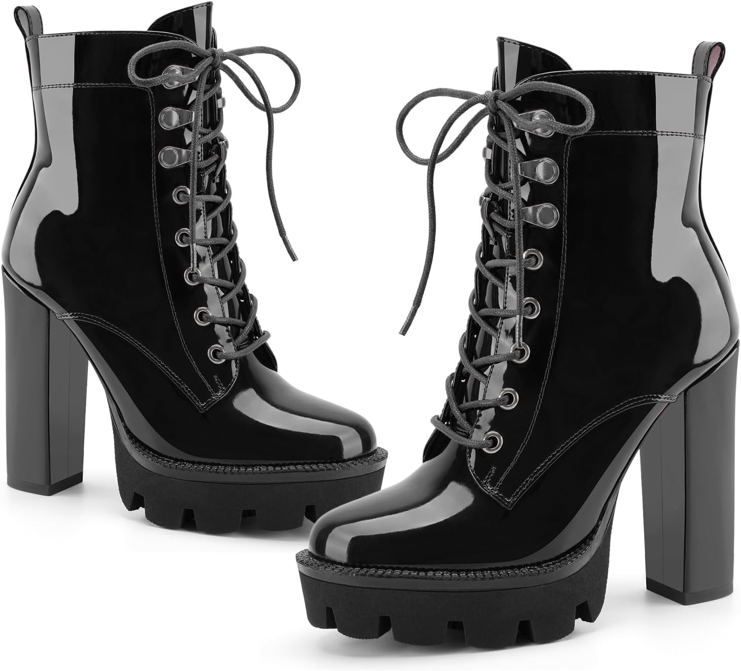 Z.Oufeier Women's Platform Ankle Boots Fashion Chunky Heel Lug Sole Combat Boots Lace Up High Heeled Booties