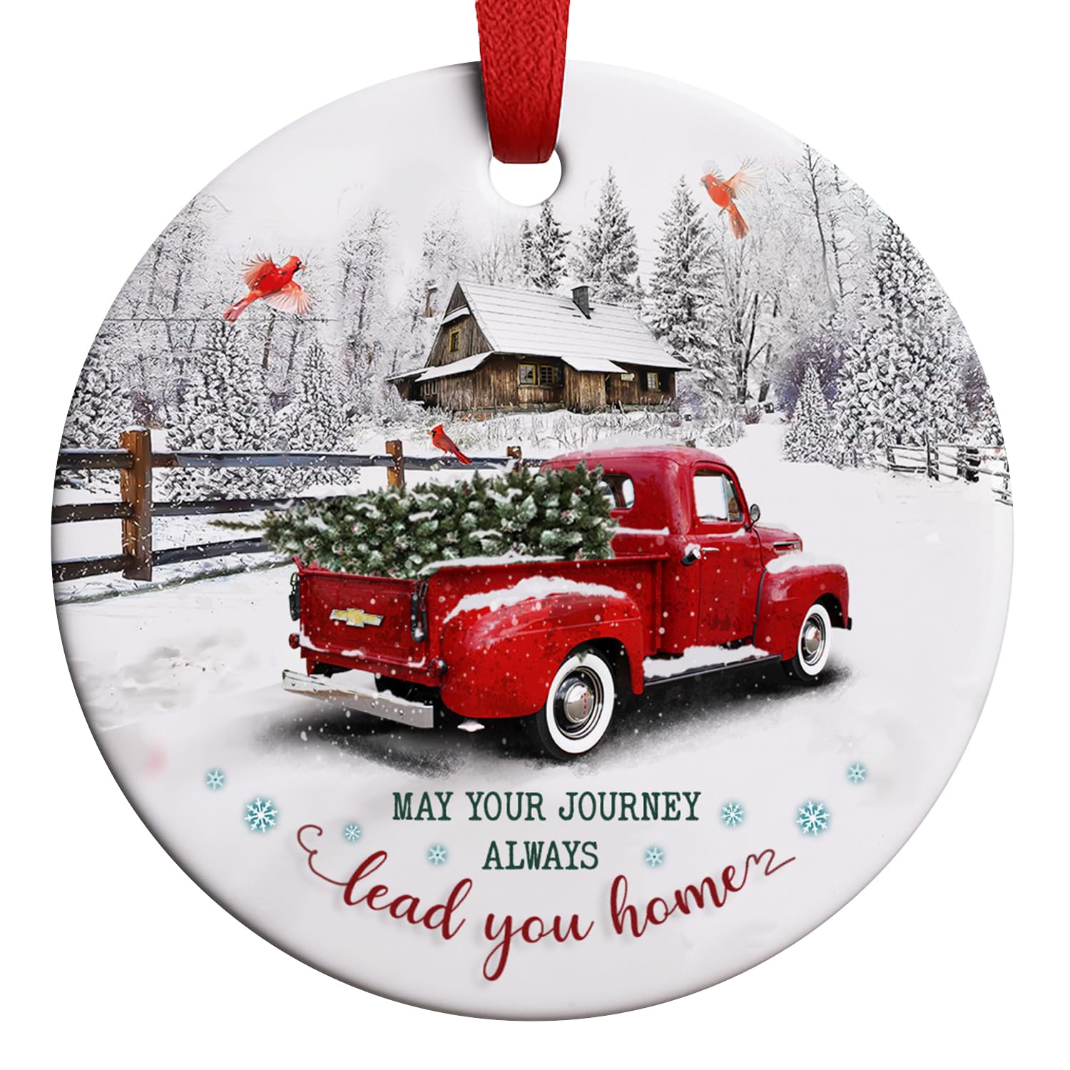 2025 Christmas Ornament - All Hearts Come Home Ceramic Red Truck With Christmas Tree Holiday Decoration