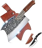 Vista 1 de Dream Reach Cuchillos vikingos, cuchillo de carnicero, cuchillos forjados negros y cuchillas dobles para carne, cuchillo de carnicero