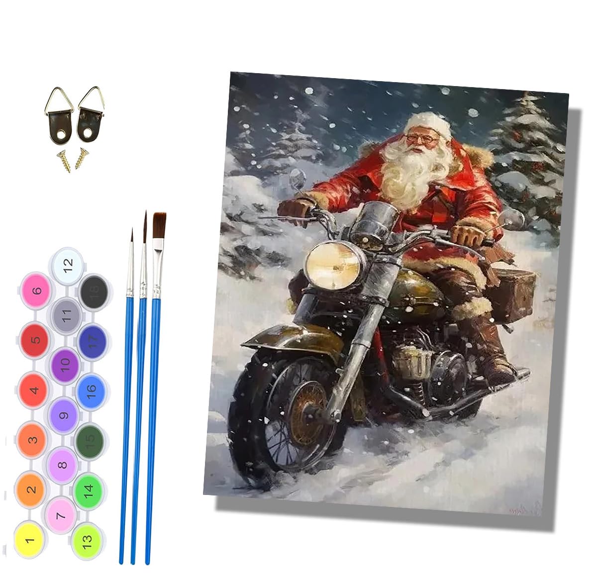 HONGPZH Paint by Numbers for Adults Painting by Numbers for Adults Canvas Kits Paint by Number Crafts Kits for Gift Home Decoration 16x20 inch Santa Claus on a Motorcycle