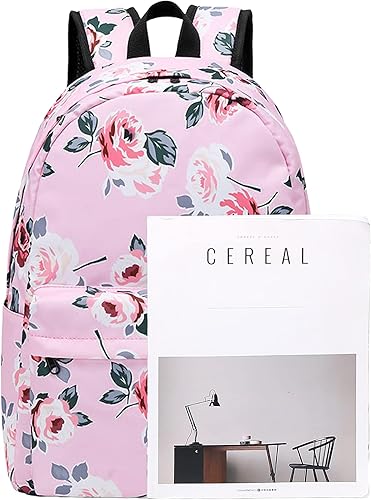 Miniatura 3 de Createy Mochila escolar para adolescentes, niñas, niños, mochila floral resistente al agua con lonchera y estuche para lápices, rosa (Floral Pink),