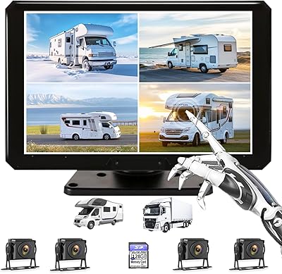 Pantalla de audio grande de 10,36 pulgadas, 4 canales, 128 GB, monitor de cámara de respaldo de 1080P y grabadora de video DVR int