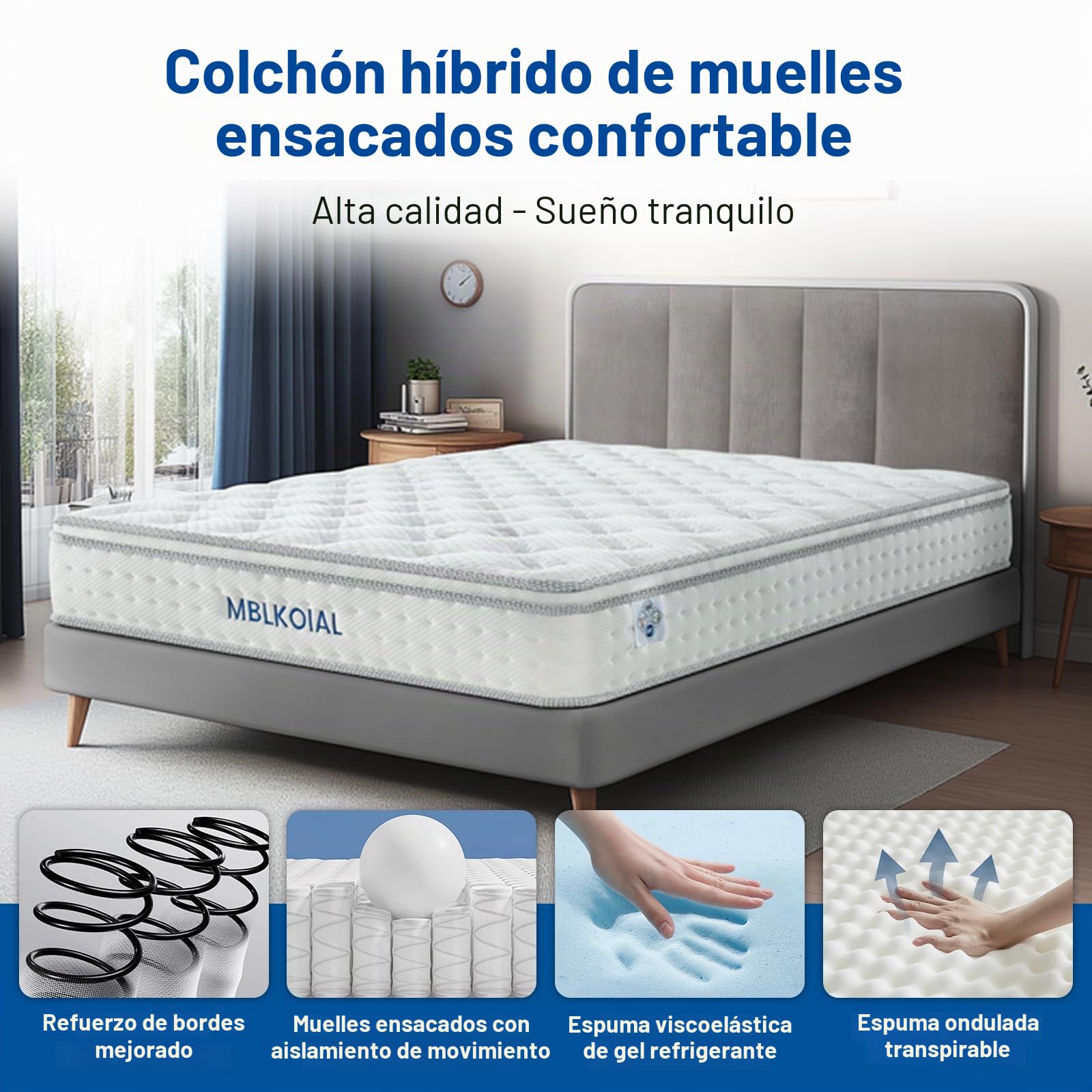 Colchón de 140 x 200 cm, 7 zonas, altura de 25 cm, colchón ortopédico de muelles ensacados, dureza H3, certificado Öko-Tex, colchón para adultos