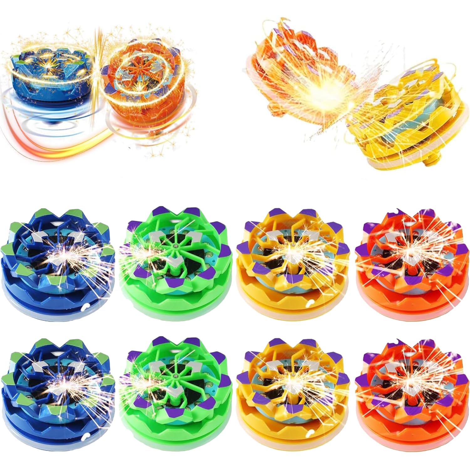8pcs Fireworks Fingertip Gyro, Handheld Fireworks Gyroscope, Luminous Spinning Gyroscope Battle Decompression Toy, Creative New Collision Sparks Light Up Spinning Top Toy,Cool Stuff Gadgets Gifts