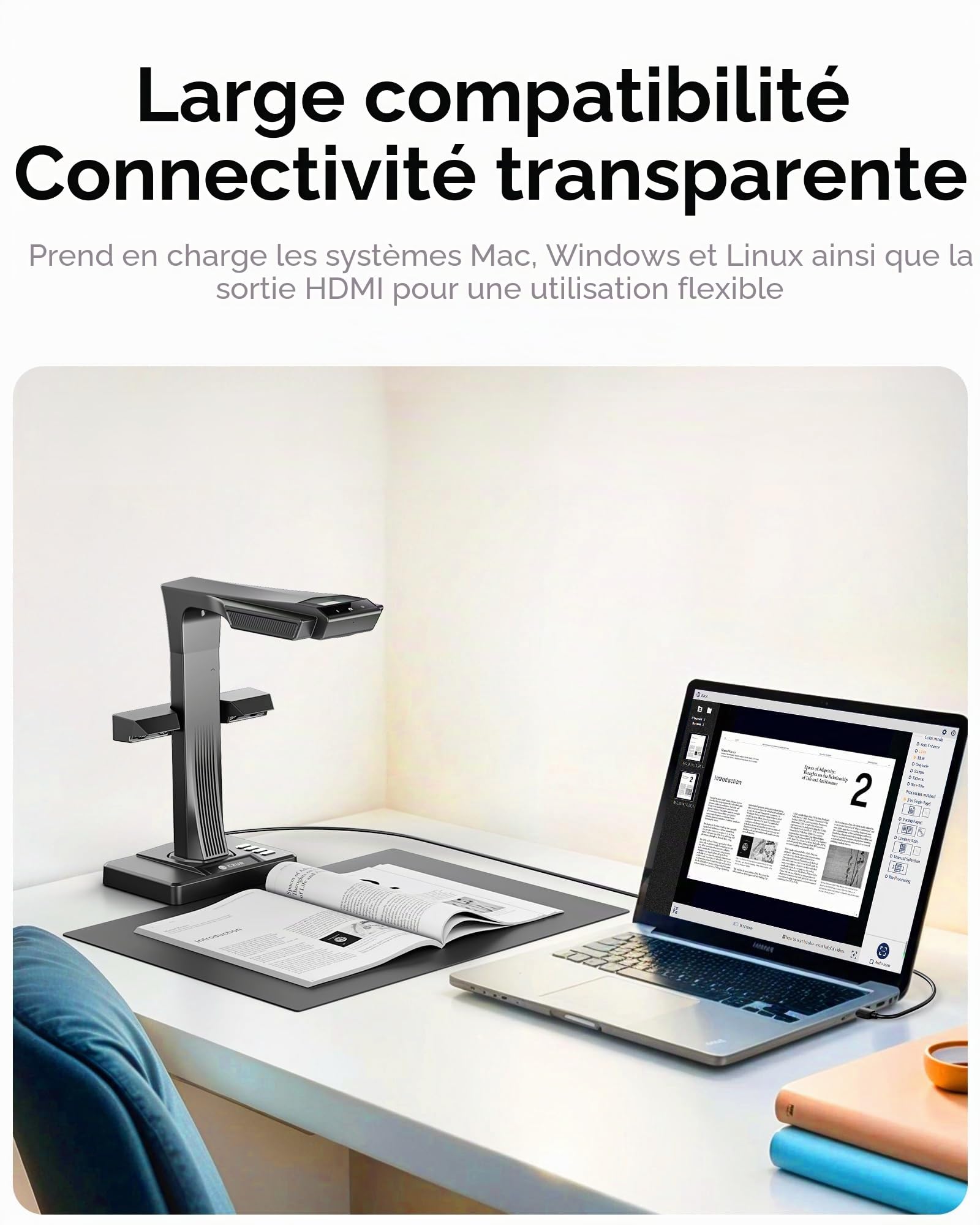 CZUR ET Max Scanner de Livres Pro 38MP, Caméra Document USB Haute Vitesse, Redressement Laser, OCR 180+ Langues, Capture Format A3, Compatible HDMI, pour Windows&Mac&Linux