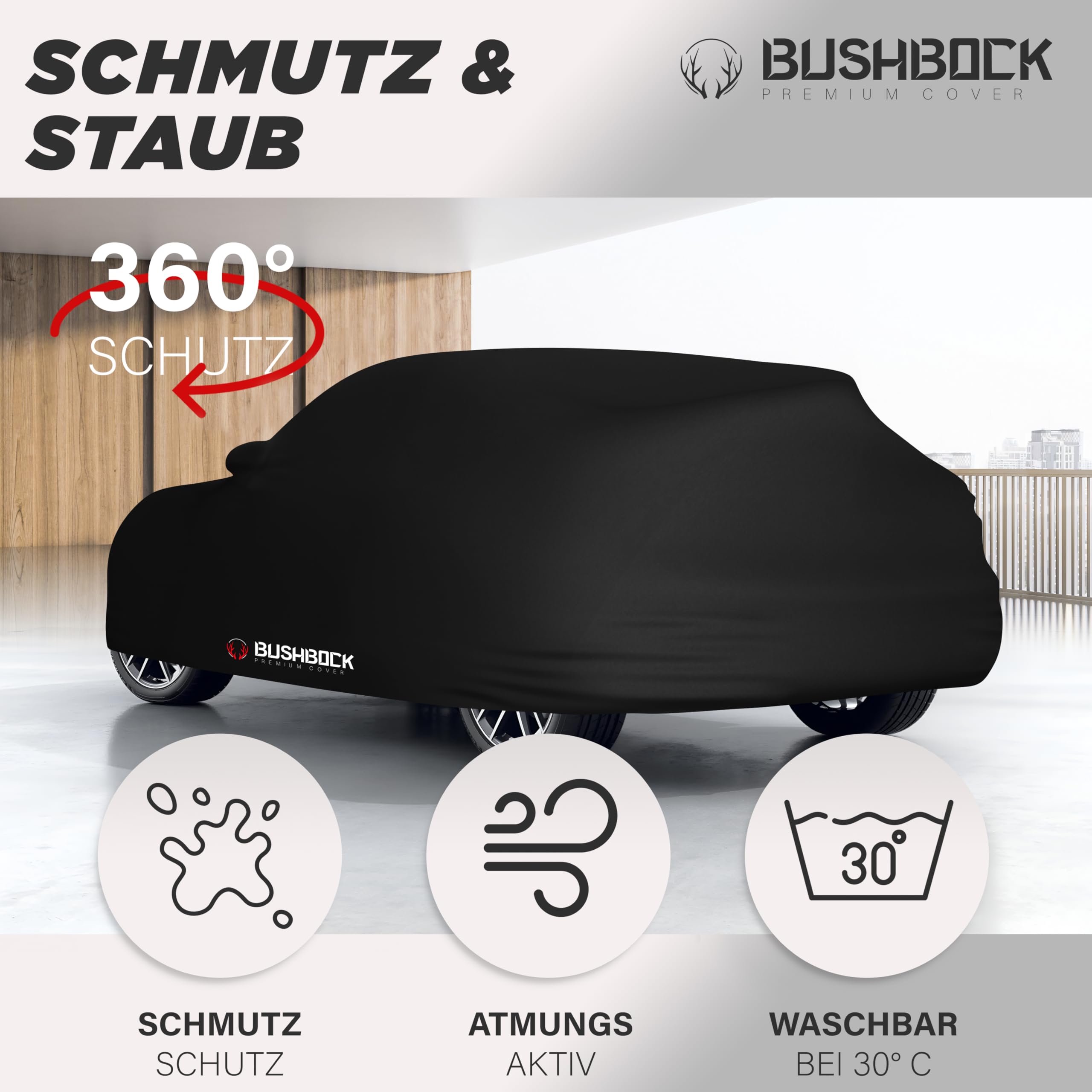 BUSHBOCK® Funda de protección Interior Satinada para Coche SUV (Negro, SUV-XL)