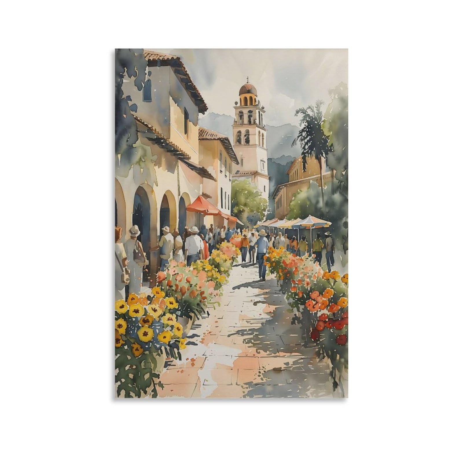 Piank Watercolor Painting Puerto Rico Flower Market Botanical Poster Flor De Maga Wall Art Puerto Rico Artwork Print Unframe 16X24inch(40X60cm)