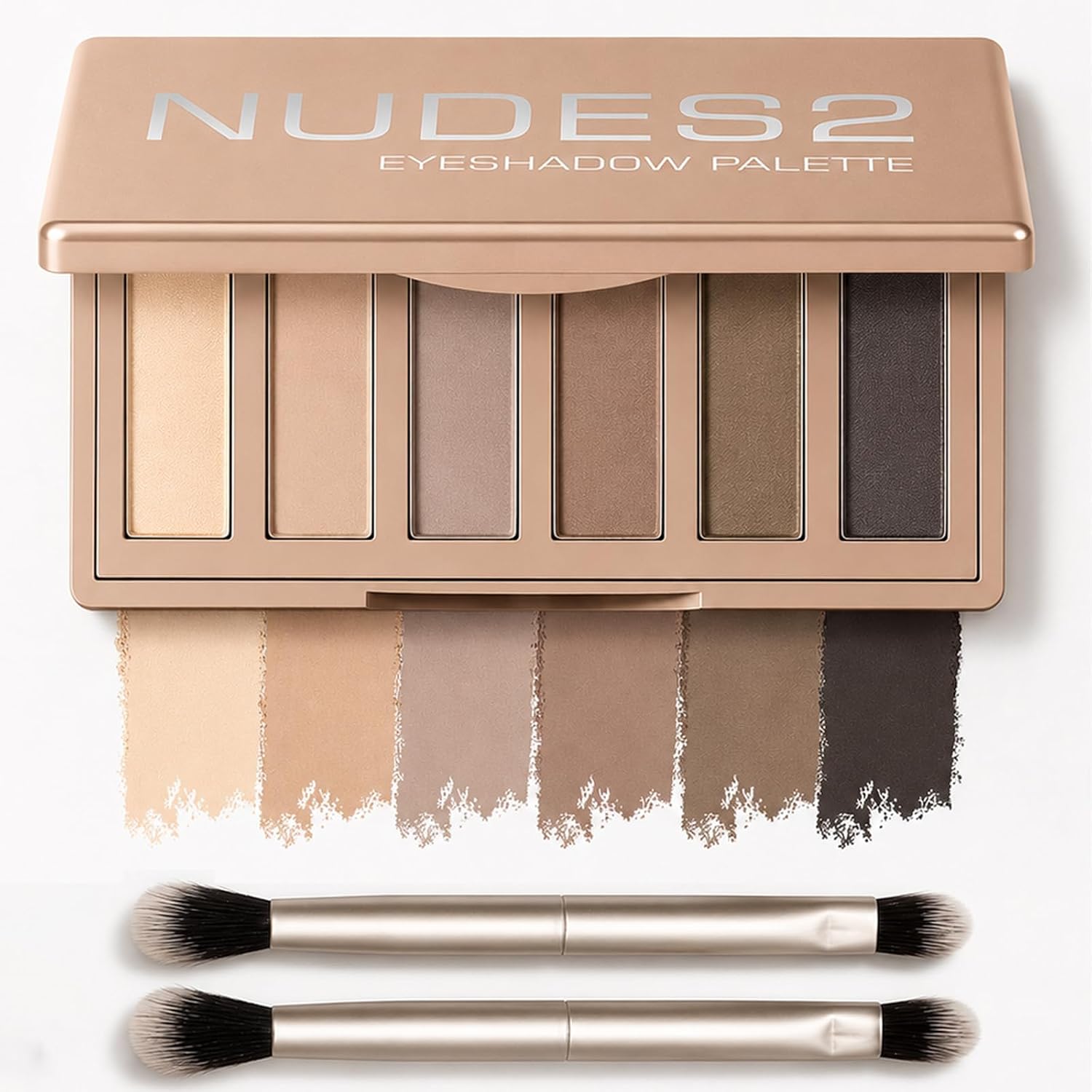 Matte Eyeshadow Palette for Smokey Eyes, 6 Cool-Tone Nudes with 2 Brush