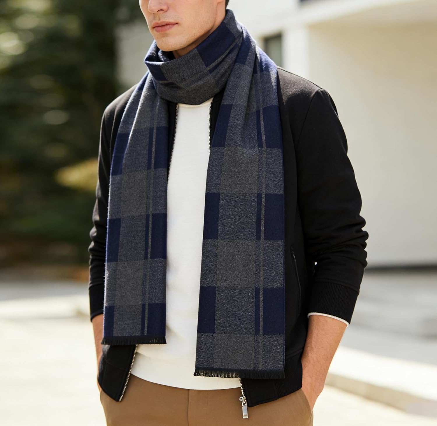 Mealah Mens Winter Warm Soft Scarf - Classic Plaid Tassel Scarf for Cold Weather L:70.9''*W:12.6''