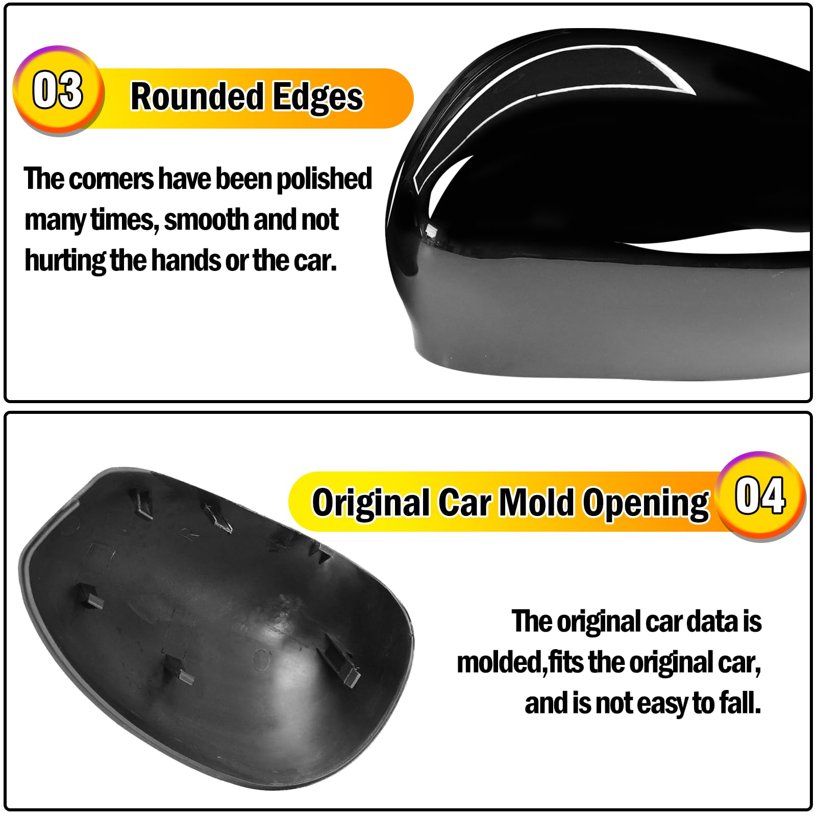 TTCR-II 2PCS Compatible con Carcasa Retrovisor Fiat 500/500C/500E/Abarth 500 2007-2024/Grande Punto 2005-2018, Fiat 500 Espejo Retrovisor Izquierdo+Derecha Grande Punto Espejo Tapa Reemplazo-Negro