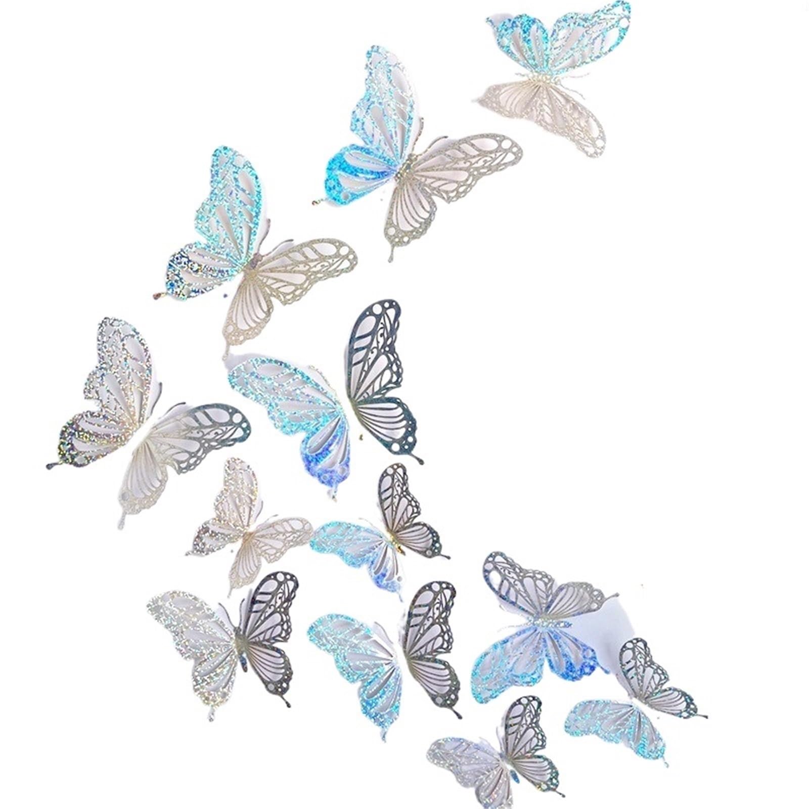 12Pcs 3D Effect Butterflies Wall Stickers Beautiful Colorful Butterfly For Kids Room Living Decals Home Decoration(Silver Spot)