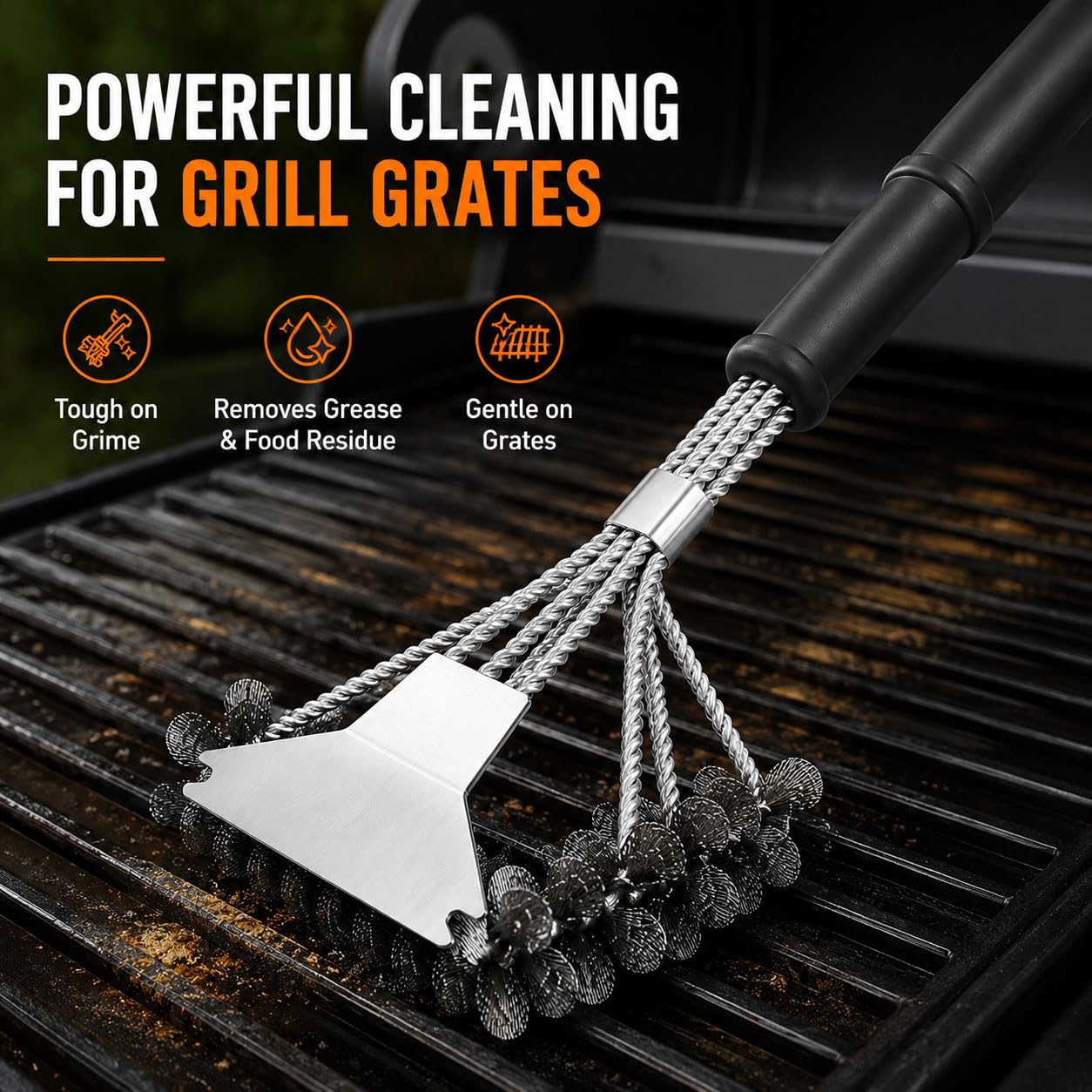 3PCS Cepillo Barbacoa Limpieza para Royal Gourmet Gas Grill and Pizza Oven | 17.3"Cepillo de 3 Cabezales en Espiral con Raspador 16.4"Cepillo con Espirales Superpuestas 17.5"Cepillo 3 Filas con Raspador