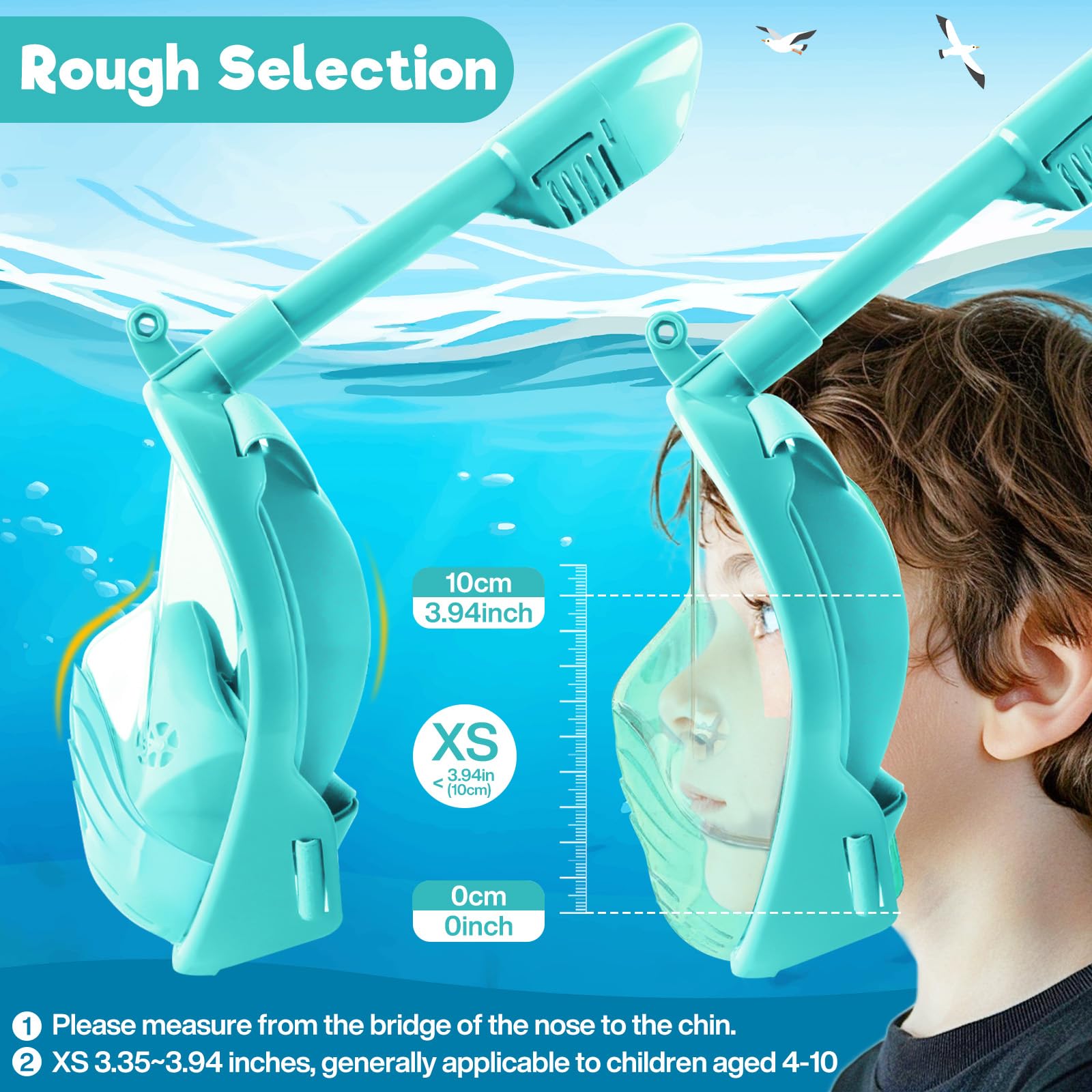 Masque Plongée Enfant XS – Masque Tuba 180° Anti-Buée & Anti-Fuite, Masque Piscine Enfant avec Sac Filet, Support Caméra & Accessoires – Masques de Plongée pour Garçons et Filles