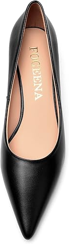 Miniatura 5 de FOGEENA Zapatos de tacón bajo para mujer, de piel mate, cómodos, sin cordones, con puntera puntiaguda, zapatos elegantes de 1.5 pulgadas