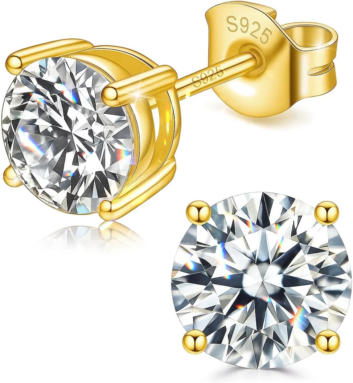 Moissanite Stud Earrings for Women Men, 18K White Gold Plated 925 Sterling Silver, D Color VVS1 Lab Created Diamond GRA Certified, Hypoallergenic Earrings Jewelry Gifts for Valentine's Day Birthday