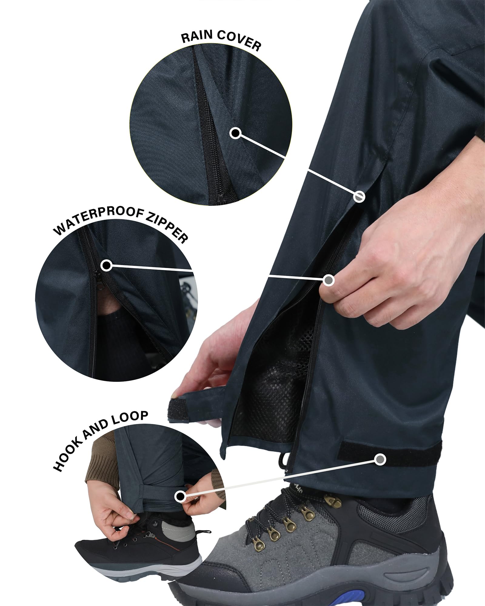 iCreek Pantalons imperméable Homme Pantalon de Pluie Homme Coupe-Vent Respirants Moto Pantalon Pluie Velo Pantalon de Cargo Travail pour l'extérieur Convient,la randonnée，Gris