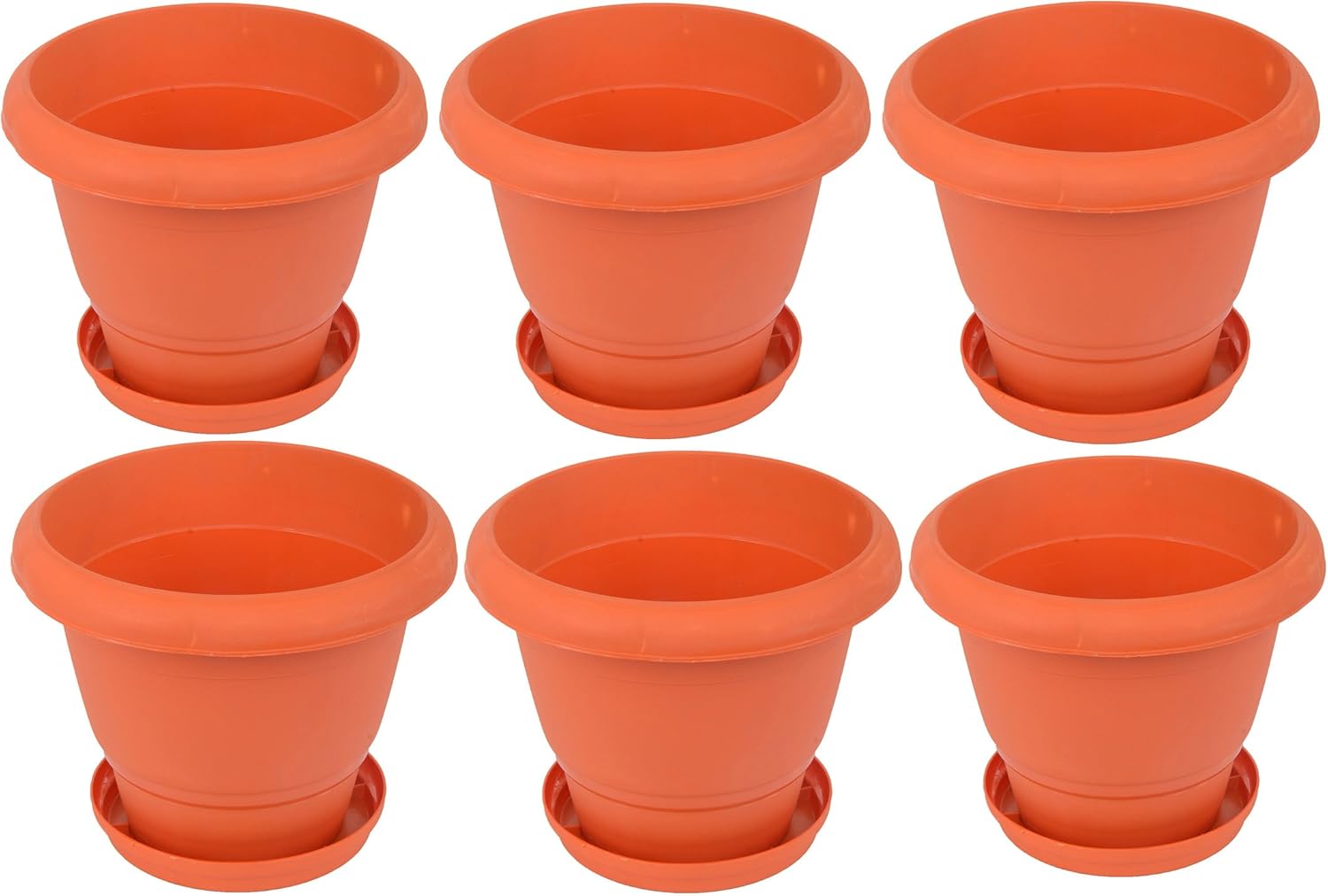 Samruddhi Plastic Flower Pot with Tray (Pack of 6, 26 cms X 21 cms X 14
