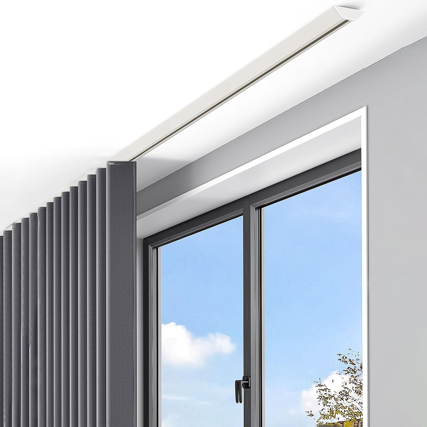 Curtain Rail Track, 1-14 M White Thin Ceiling & Wall Curtain Track System, Double Rail Room Divider Drapery Rods With Pulleys For Hospital, Seamless Ceiling Mount Curtain For Studi