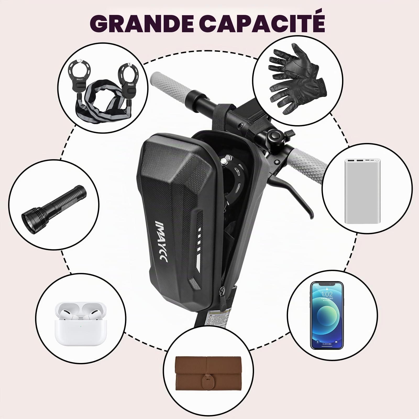 IMAYCC Antivol Menotte Trotinette Electrique, Imperméable à l'eau Cadenas Sac, Antivol Homologué, idéal pour les vélos, Moto, Portail, Clôture, Poussettes, Etc.
