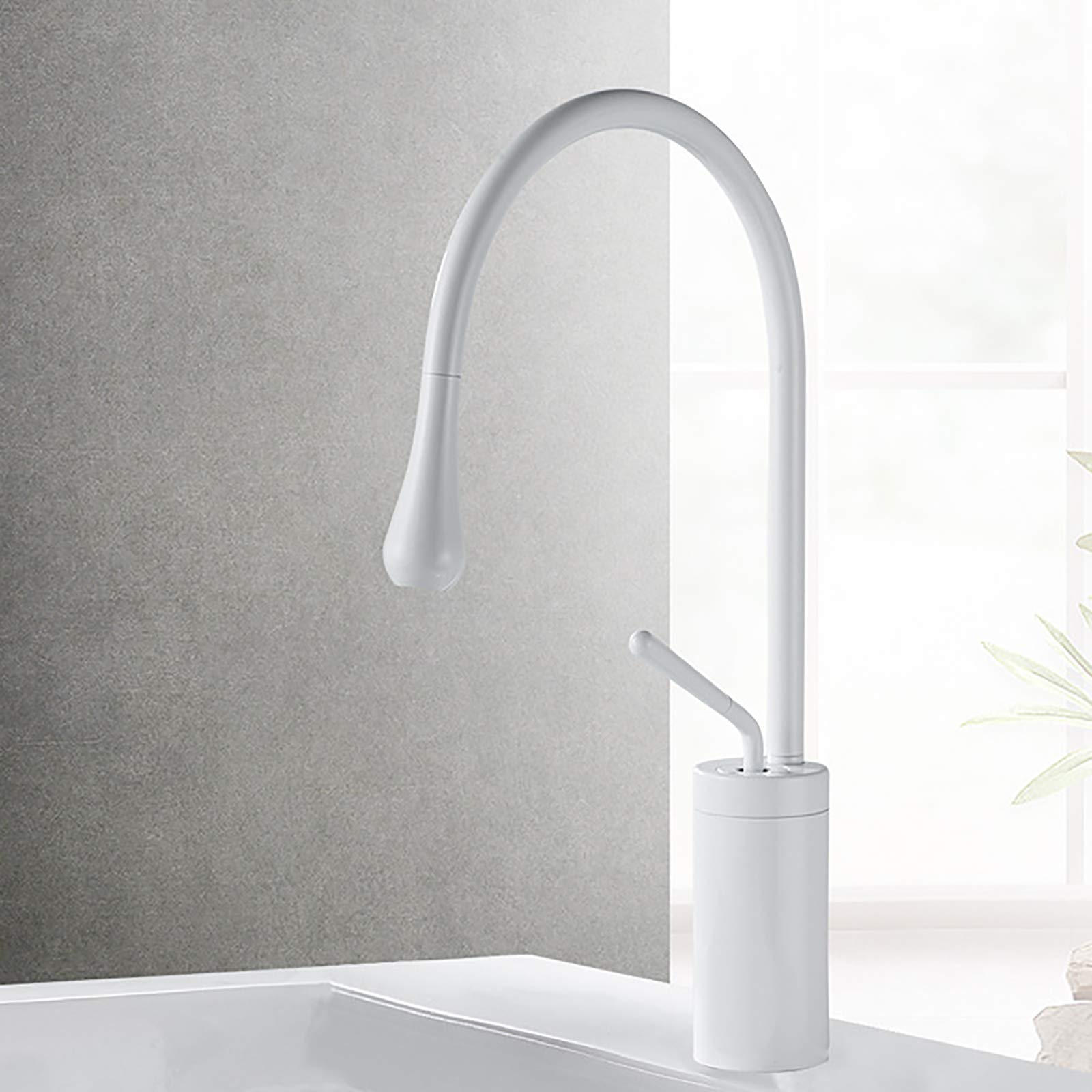 BHFPFZA Brushed d Single Handle Kitchen Sink Faucet 360° Swivel Water-Saving Aerator Hot & Cold Mixer Tap Single Hole Design Slish Bathroom Basin Fixture