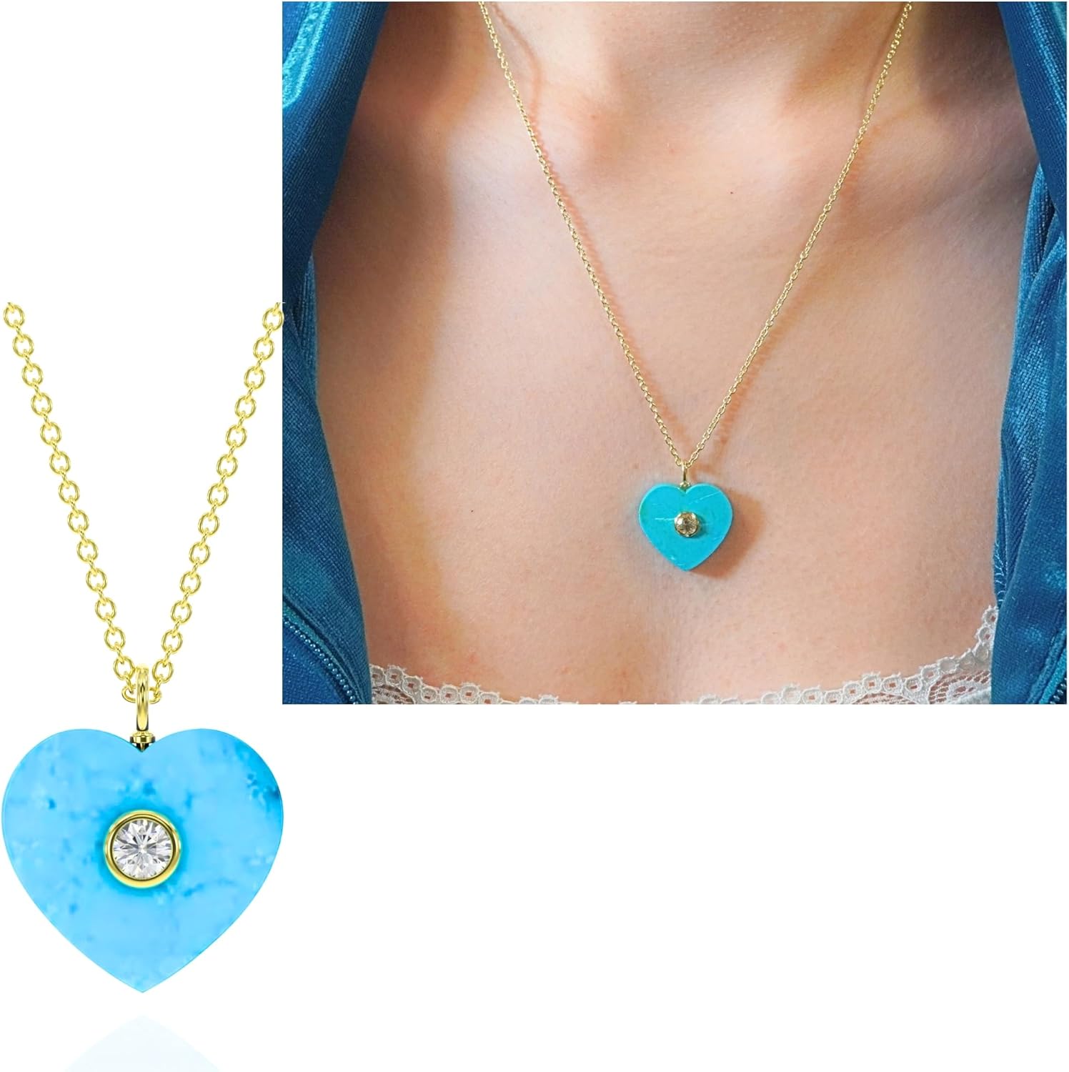 Heart-Shaped Gemstone Necklace for Women – Natural White Topaz Accent – Real 925 Sterling Silver with 18K Gold Plating – Romantic Fine Jewelry Gift - 18 Inch Chain