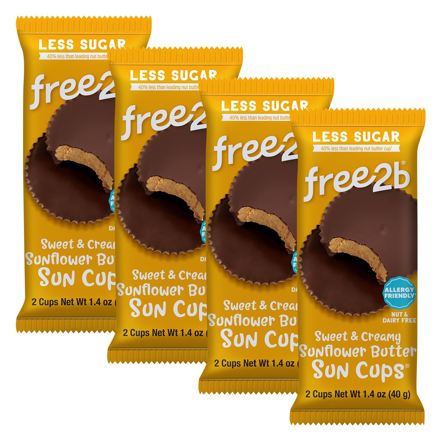 Free2b Sunflower Butter Sun Cups, Safe for School and Allergy Friendly, Gluten-Free, Dairy-Free, Nut-Free, and Soy-Free, Sweet and Creamy Cups, 2-Cup Packages (Pack of 12)