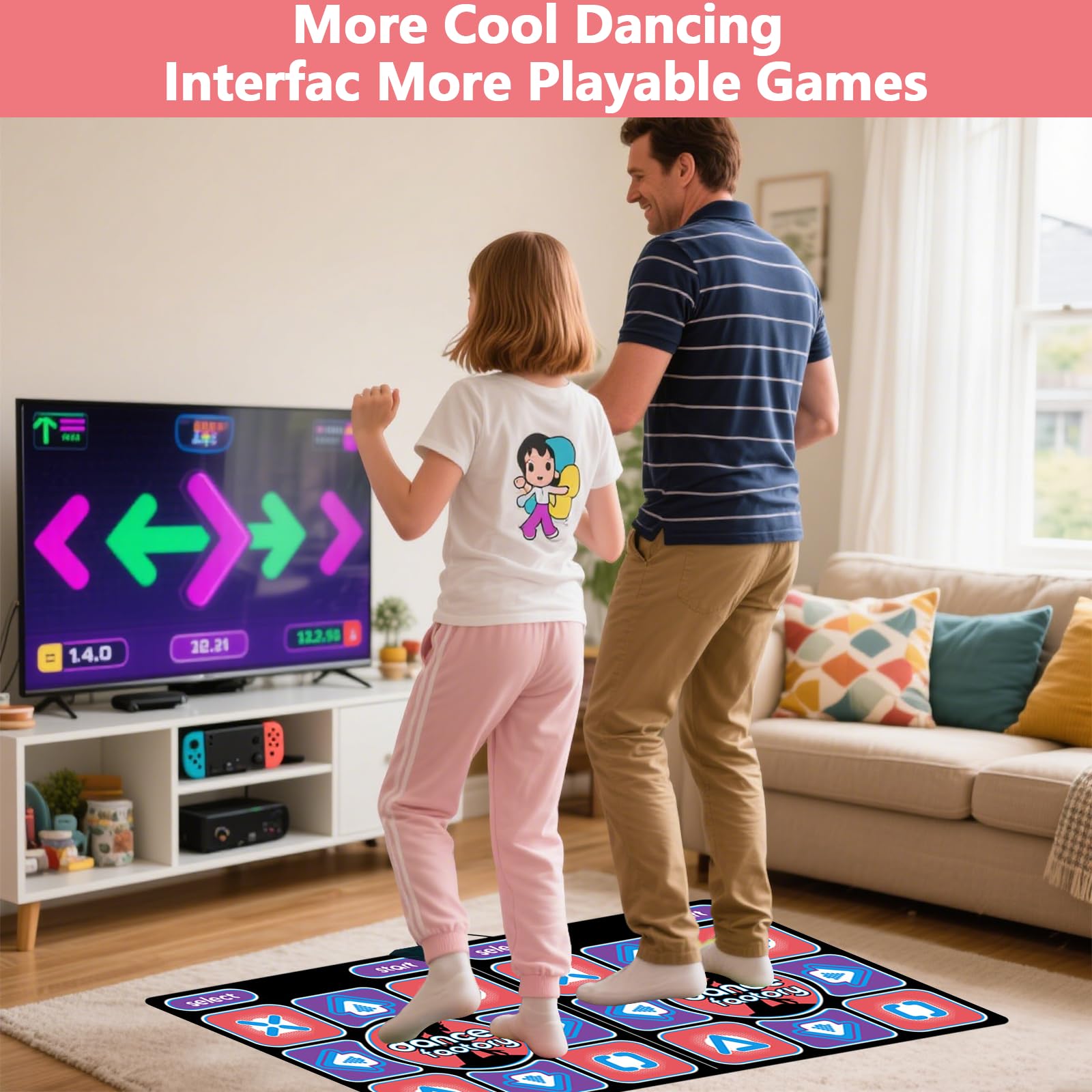 Tapis de danse HDMI avec caméra, pour TV, Tapis de Danse pour Enfants et Adultes, pour deux utilisateurs avec manette sans fil, 16 Go, Tapis de Jeu antidérapant, pour le fitness et la danse (A)