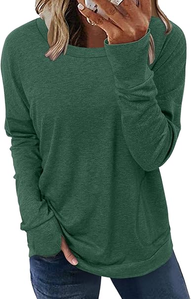 ONLYSHE Womens Crewneck Sweatshirt Casual Loose Fitting Tops Long Sleeve T Shirt