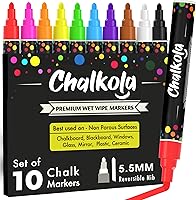 Vista 8 de Chalkola Marcadores de ventana – 0.591 in Jumbo – Punta 3 en 1 con tinta de 0.99 oz – Paquete de 10 bolígrafos de tiza neón – Amados por profesores