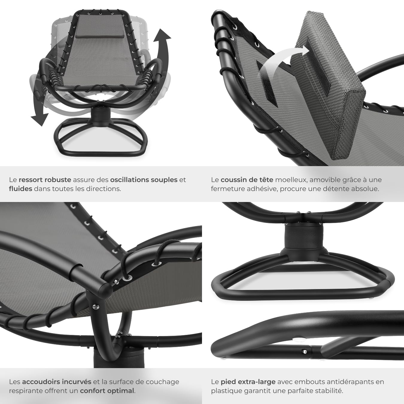 tectake® Chaise Longue Bain de Soleil Ergonomique et à Bascule Max. 120Kg, Imperméable, Transat Jardin Exterieur Relaxation Camping Salon de Jardin Exterieur Amenagement Balcon Terrasse Piscine Lounge