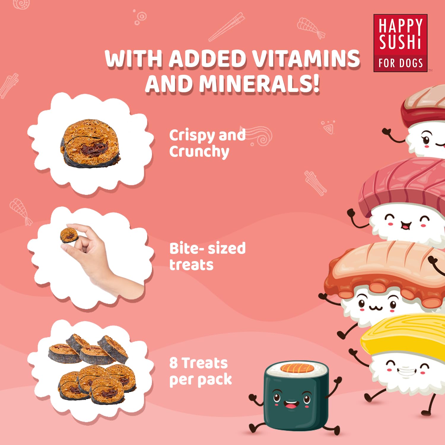 Novee Dog Treat Variety Pack with Pow Duo Filled Bones Chicken and Duck 128g, Happy Sushi Rolls with Chicken Rice and Seaweed 112g, Novee Dog Biscuit 450g 4