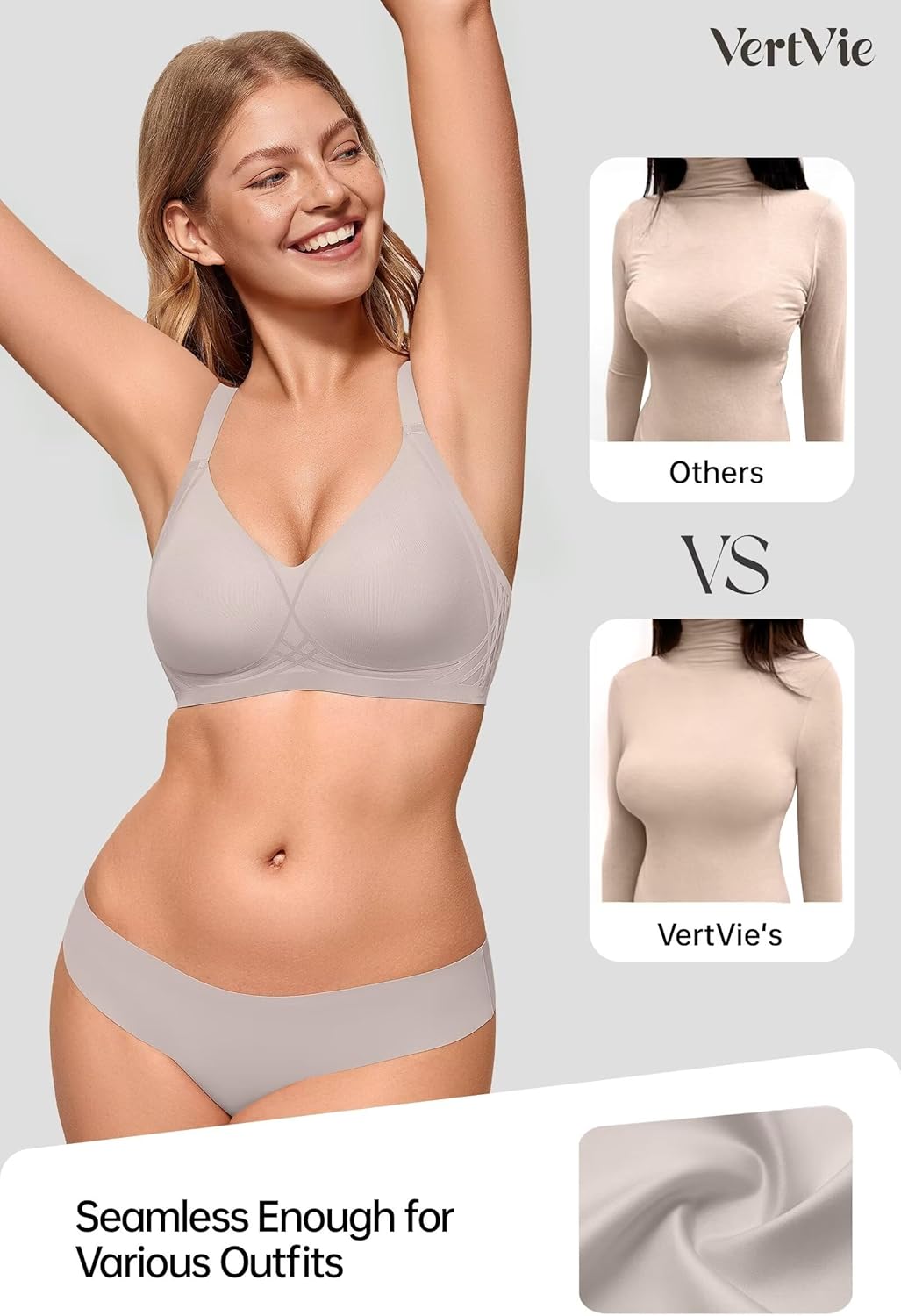 Vertvie Womens Seamless Bras Wireless No Underwire Push Up Bra Full Coverage Racerback Supportive Everyday Bralettes - Image 4