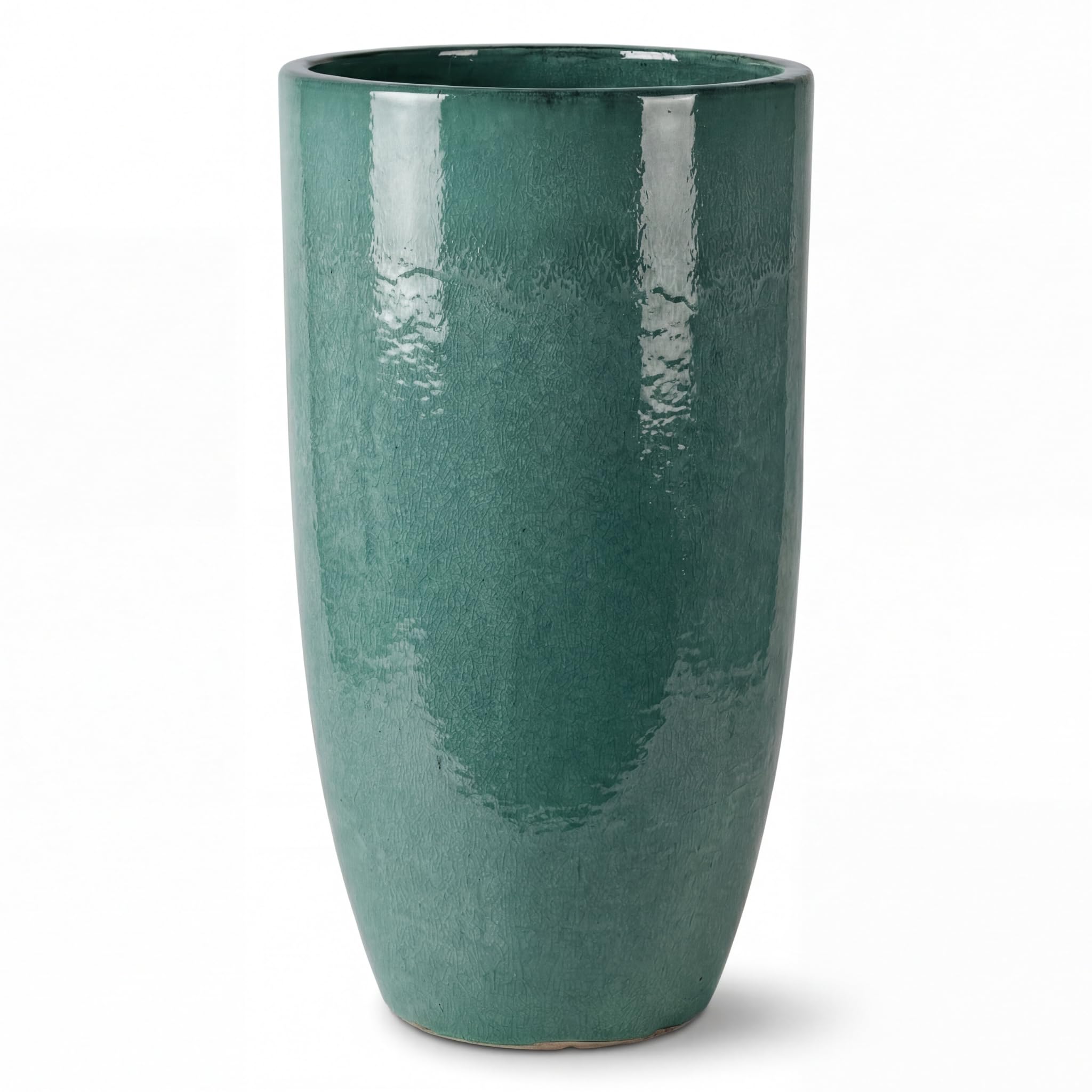 EIFFEL2 Pot de Fleur en Terre Cuite émaillée Ø 37 x H 70 cm Vert néphrite, résistant au Gel, Fait Main, jardinière extérieur intérieur, Jardin terrasse Balcon