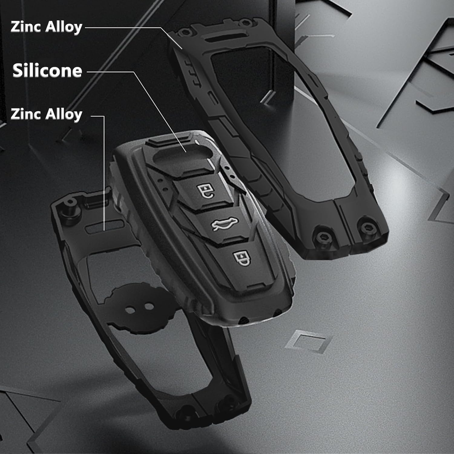 For Audi Key Fob Cover with Keychain,Zinc Alloy Protection Car Key Case Accessories for A1 A3 Q3 Q7 R8 A6L TT TTS Remote Silicone Smart Keyless Keyshell(For Audi Model C Grey)