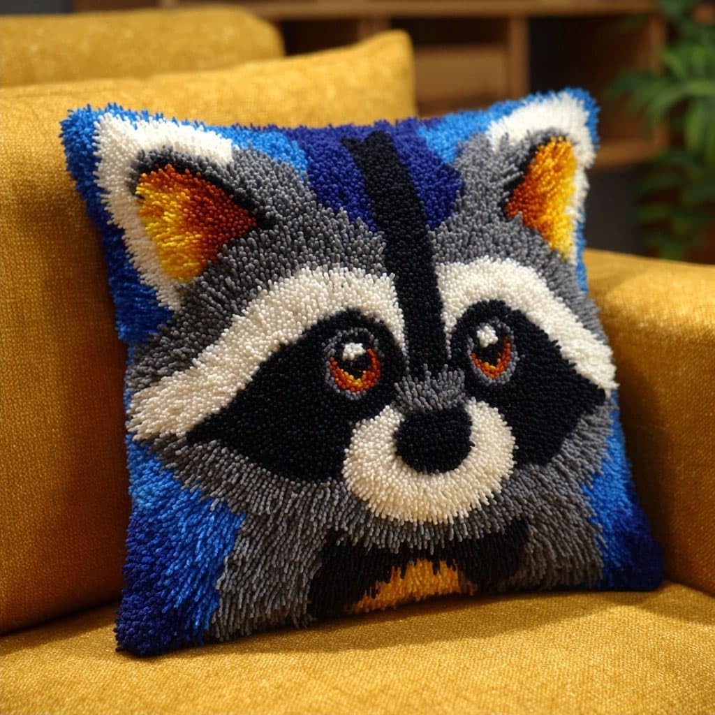 WallustrioaW Latch Hook Cushion Kits,Animal Raccoon